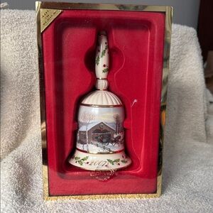 Lenox Cream and Red Holiday Bell Ornament 2007